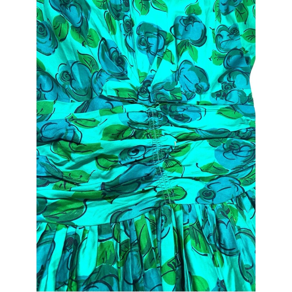 Vtg 50s Teal Blue Watercolor Floral Day Dress Fit Flare Garden Tea Party Small‎ - Picture 2 of 13